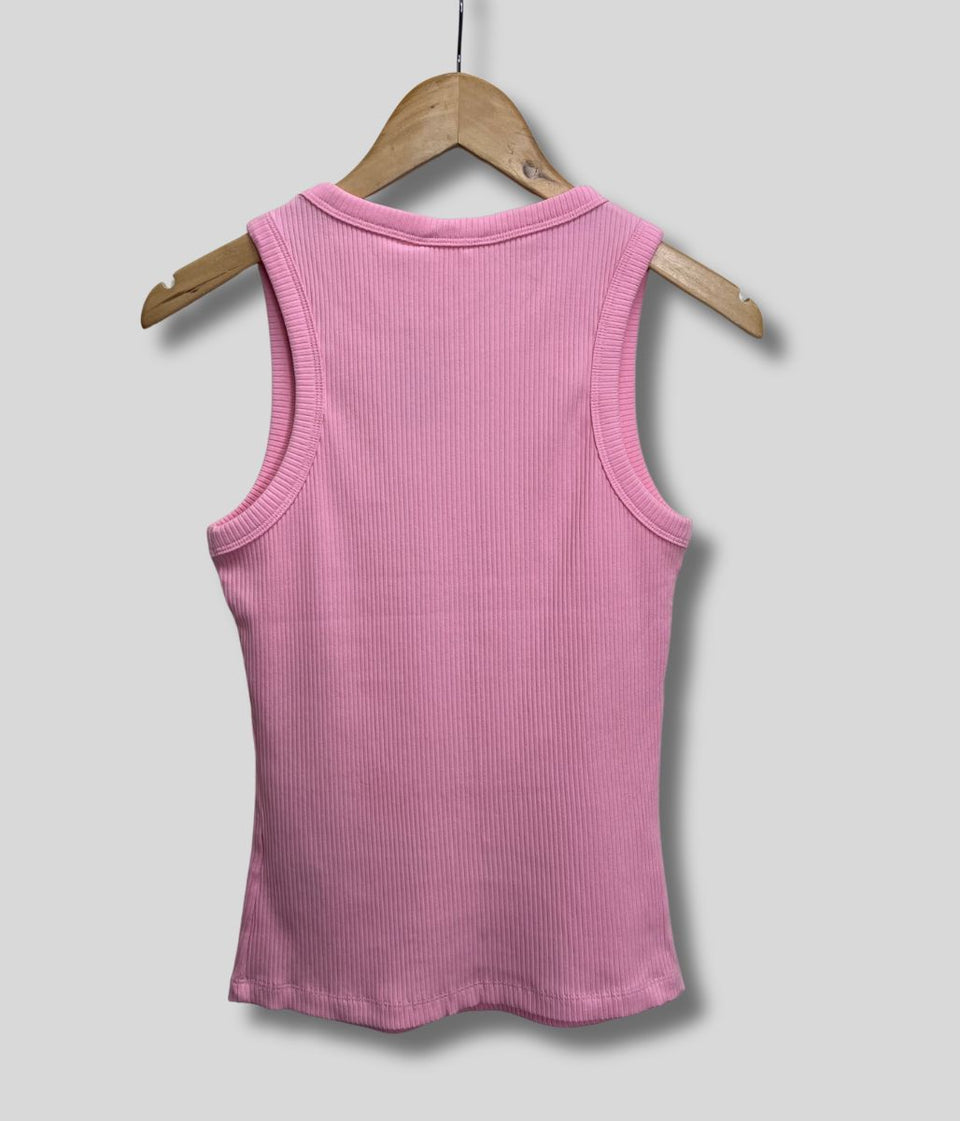Pink Ribbed Premium Vest Top