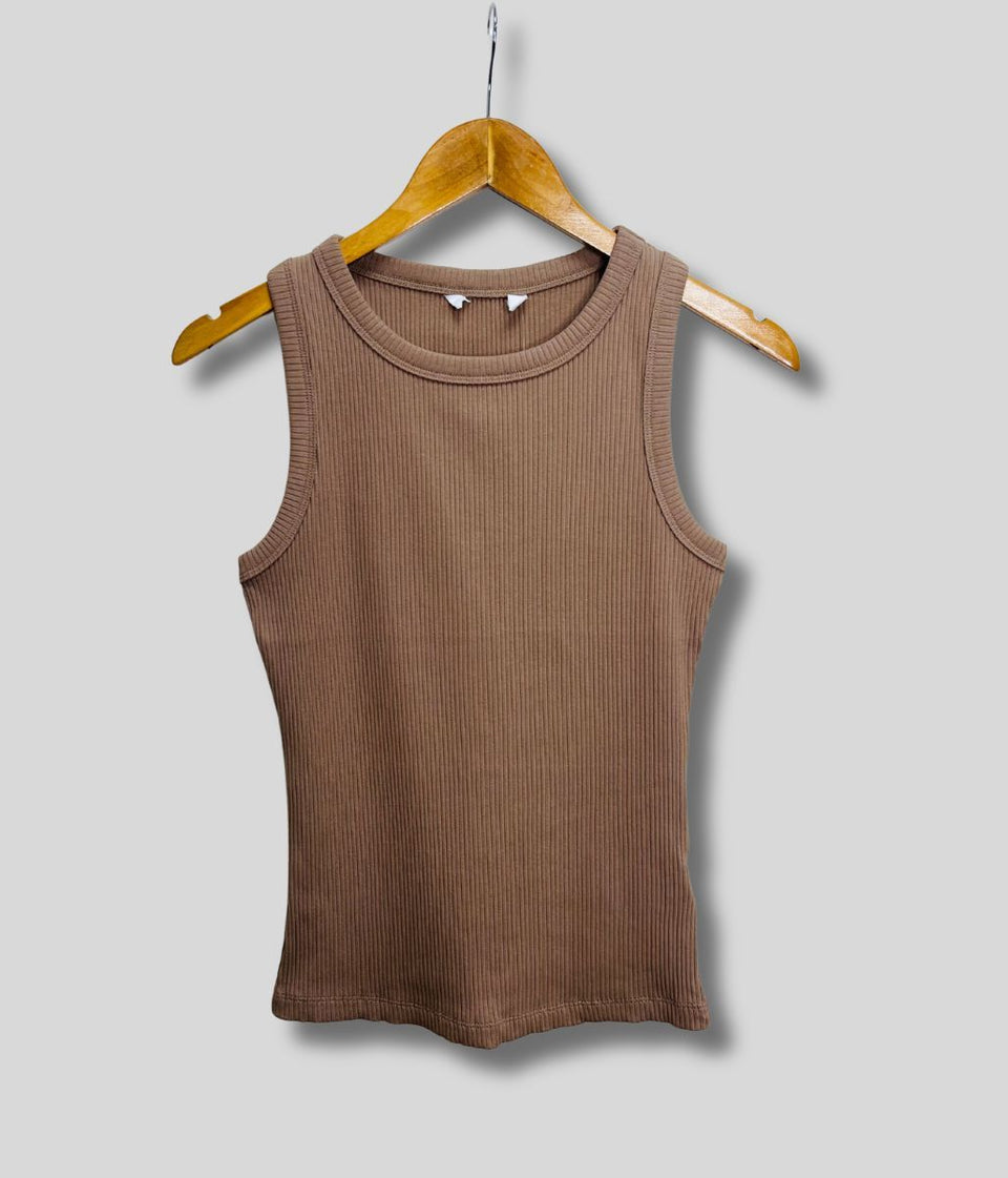 Oatmeal Ribbed Premium Vest Top