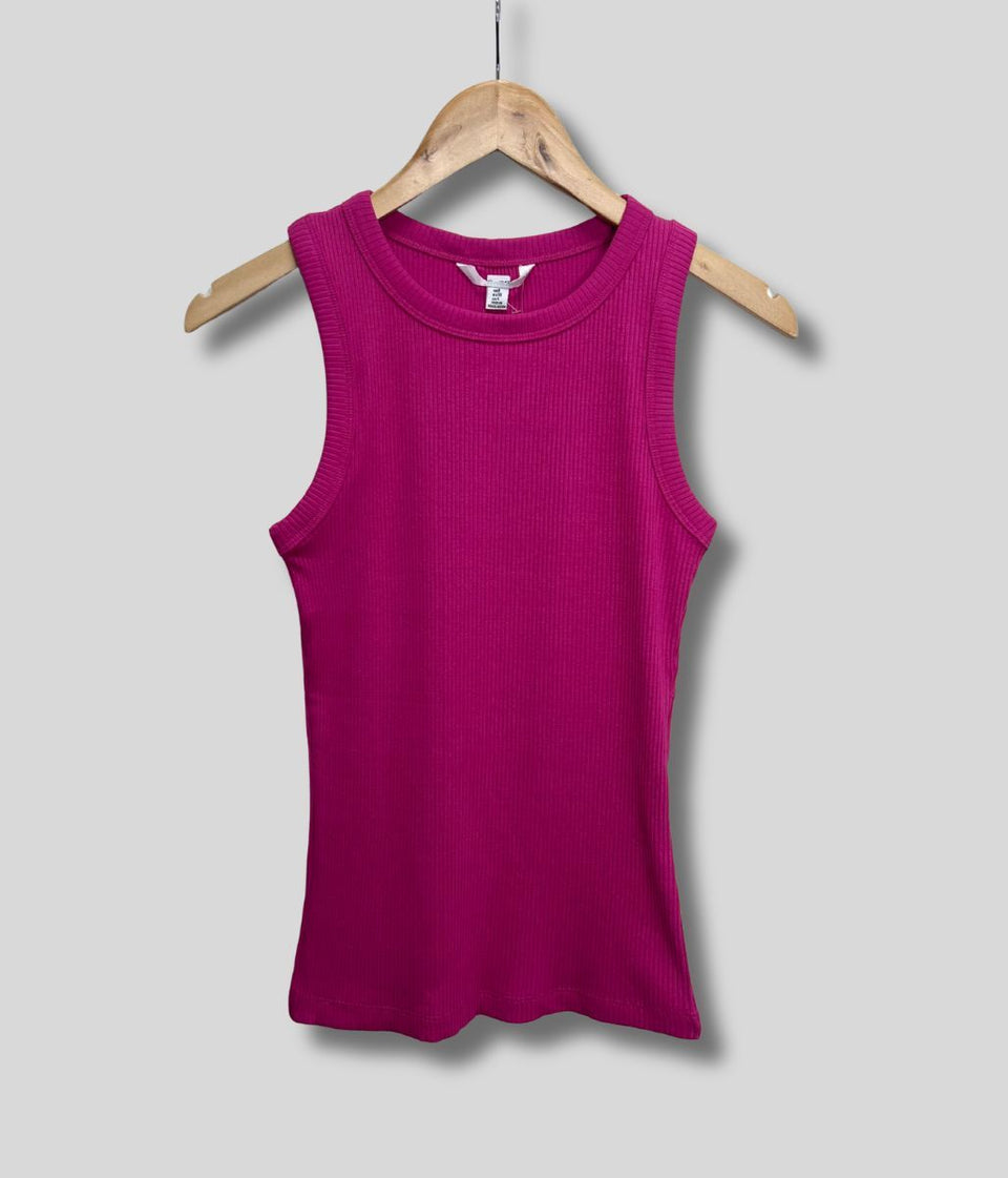 Cerise Ribbed Premium Vest Top