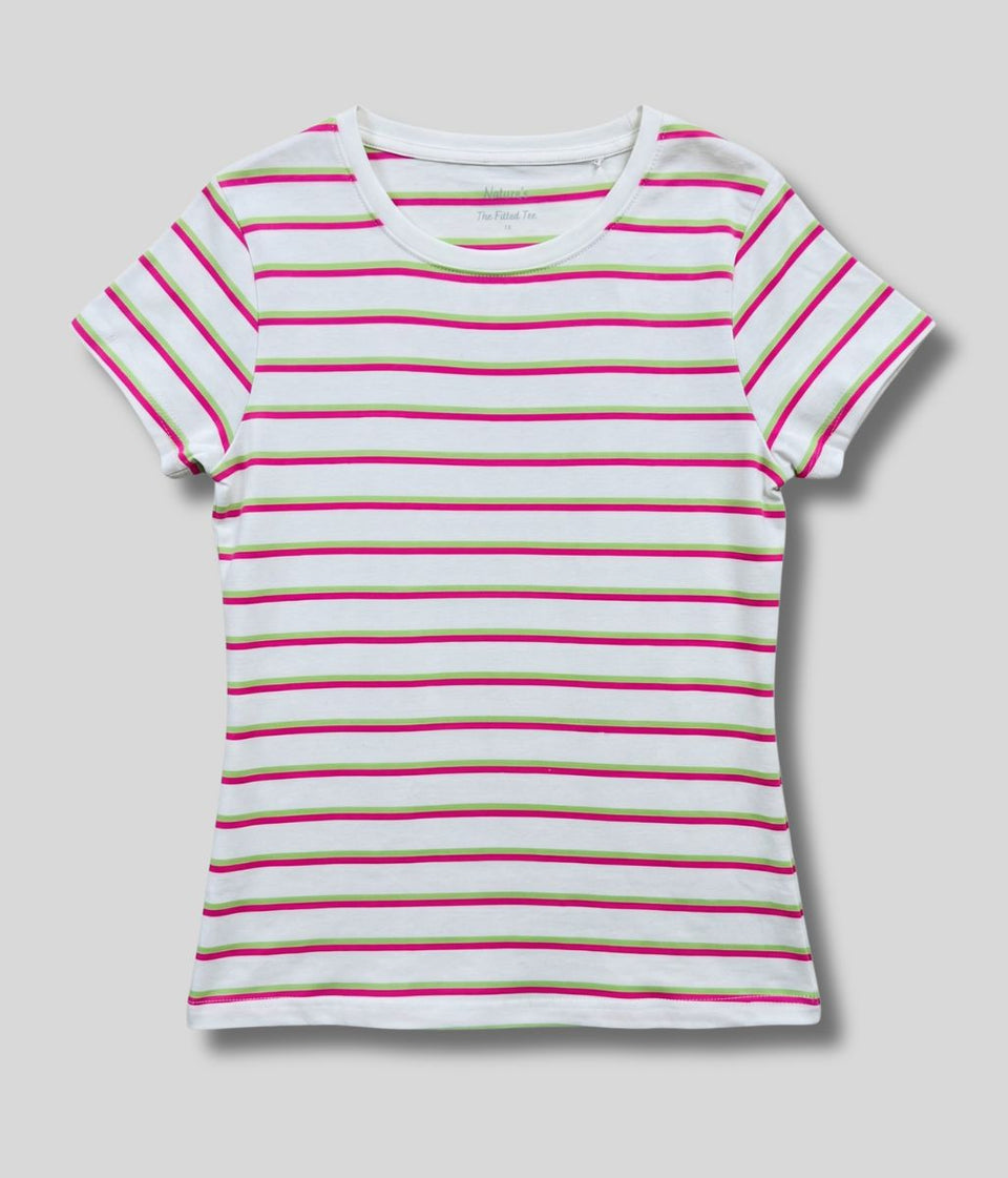 Pink & Green Stripe Cap Sleeve Tee