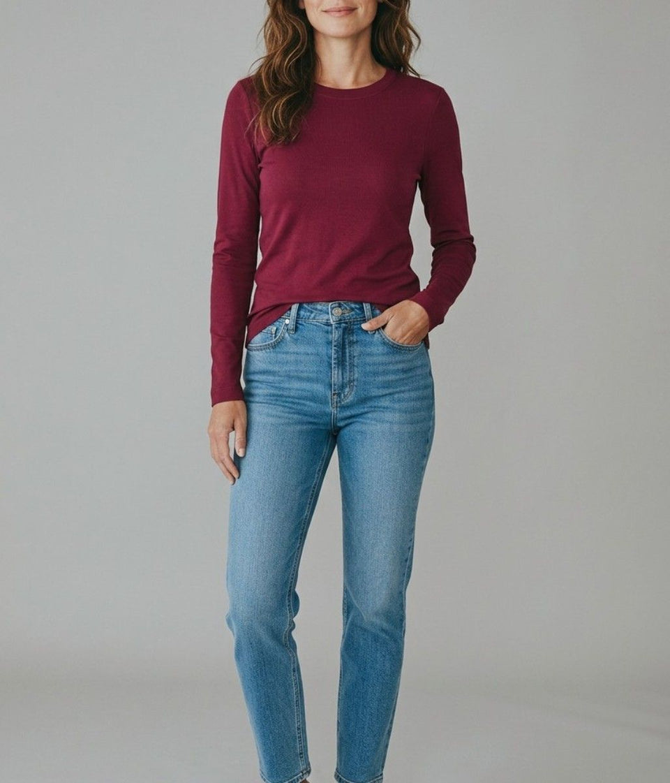 Burgundy Organic Cotton Long Sleeve T Shirt
