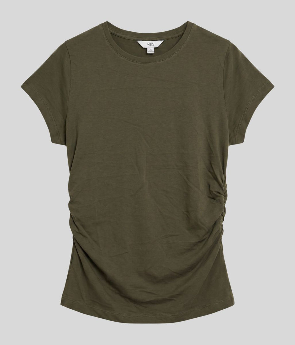 Khaki Ruched Short Sleeve Top