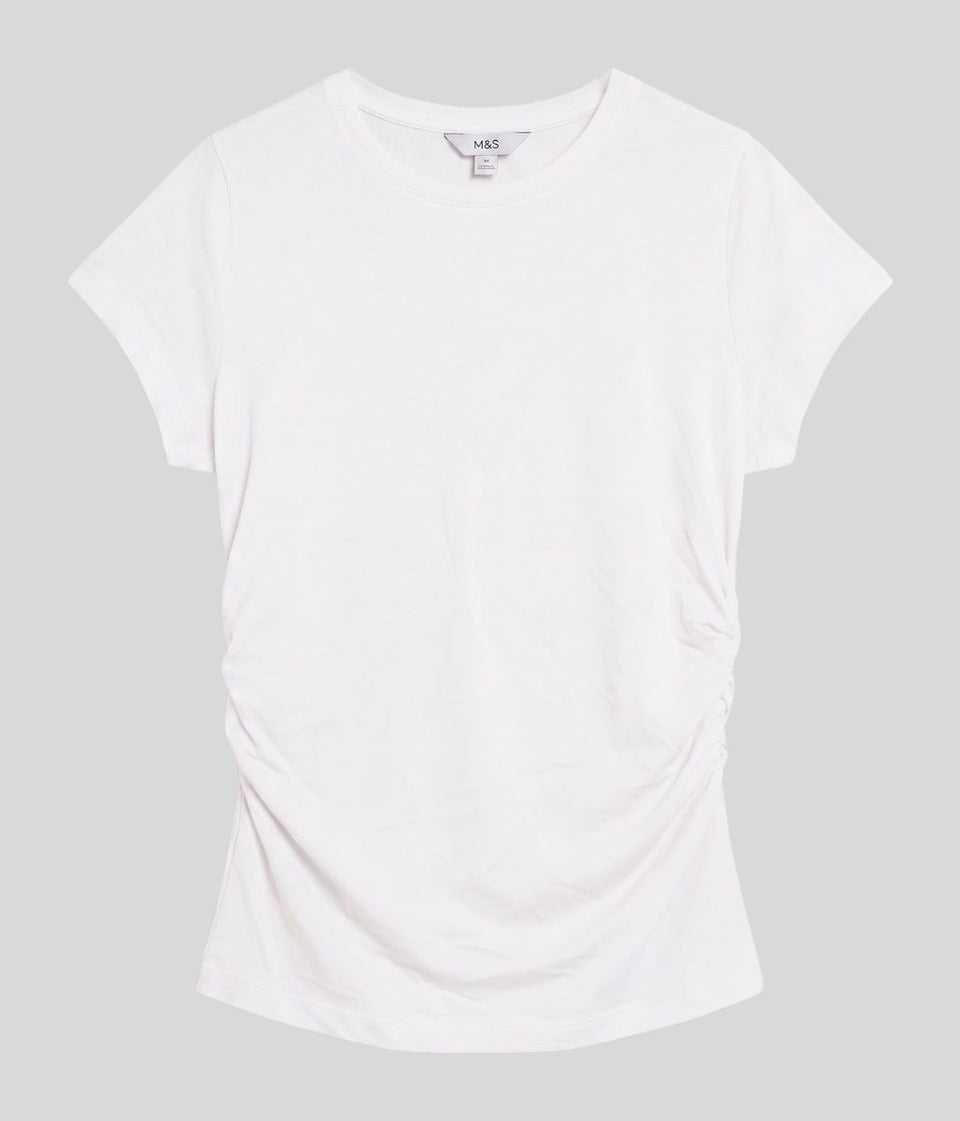 White Ruched Short Sleeve Top