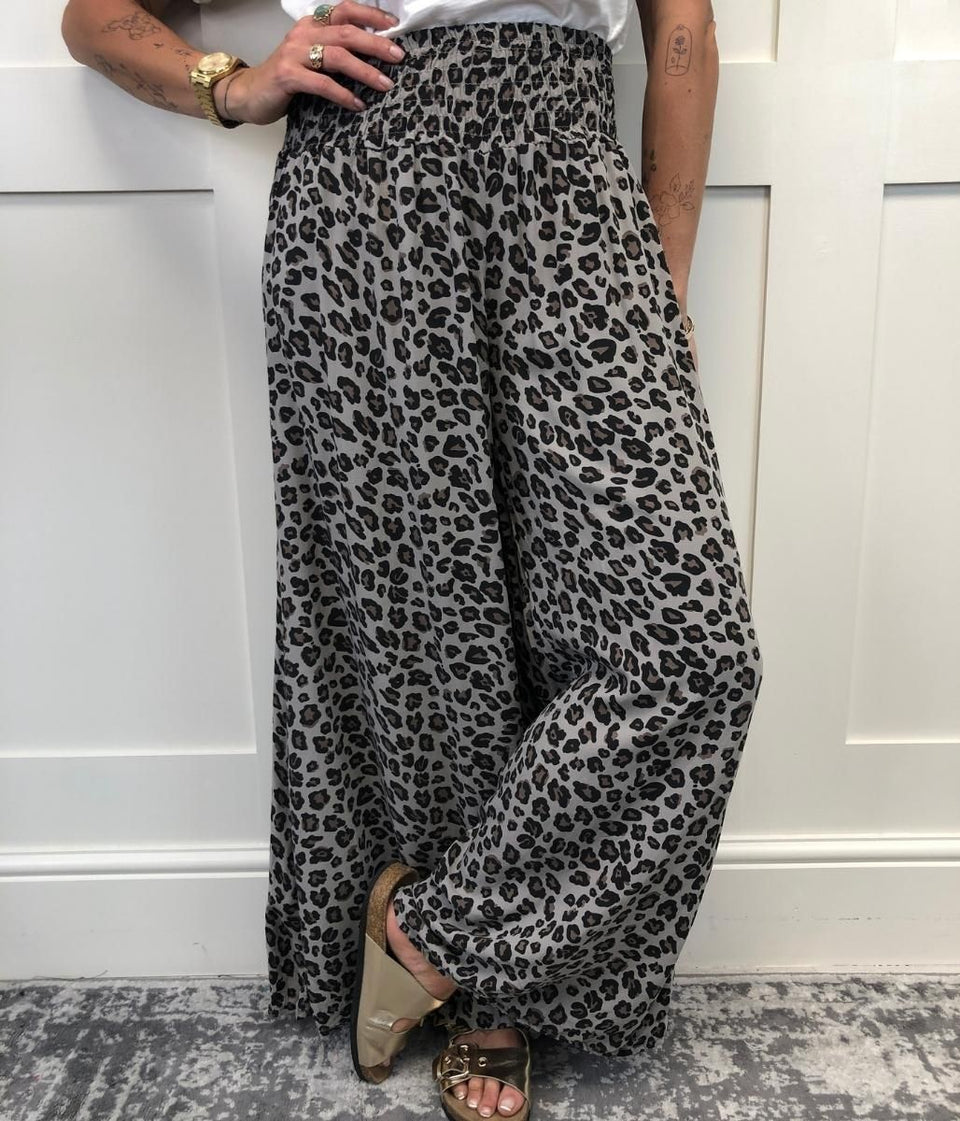 Mocha Animal Print Wide Leg Trousers