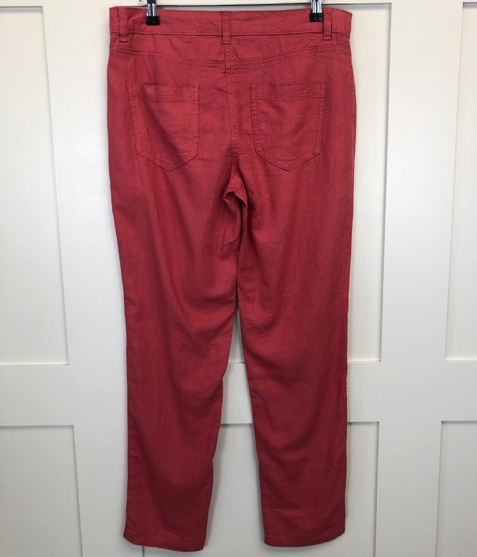 Deep Red Linen Blend Tapered Trousers