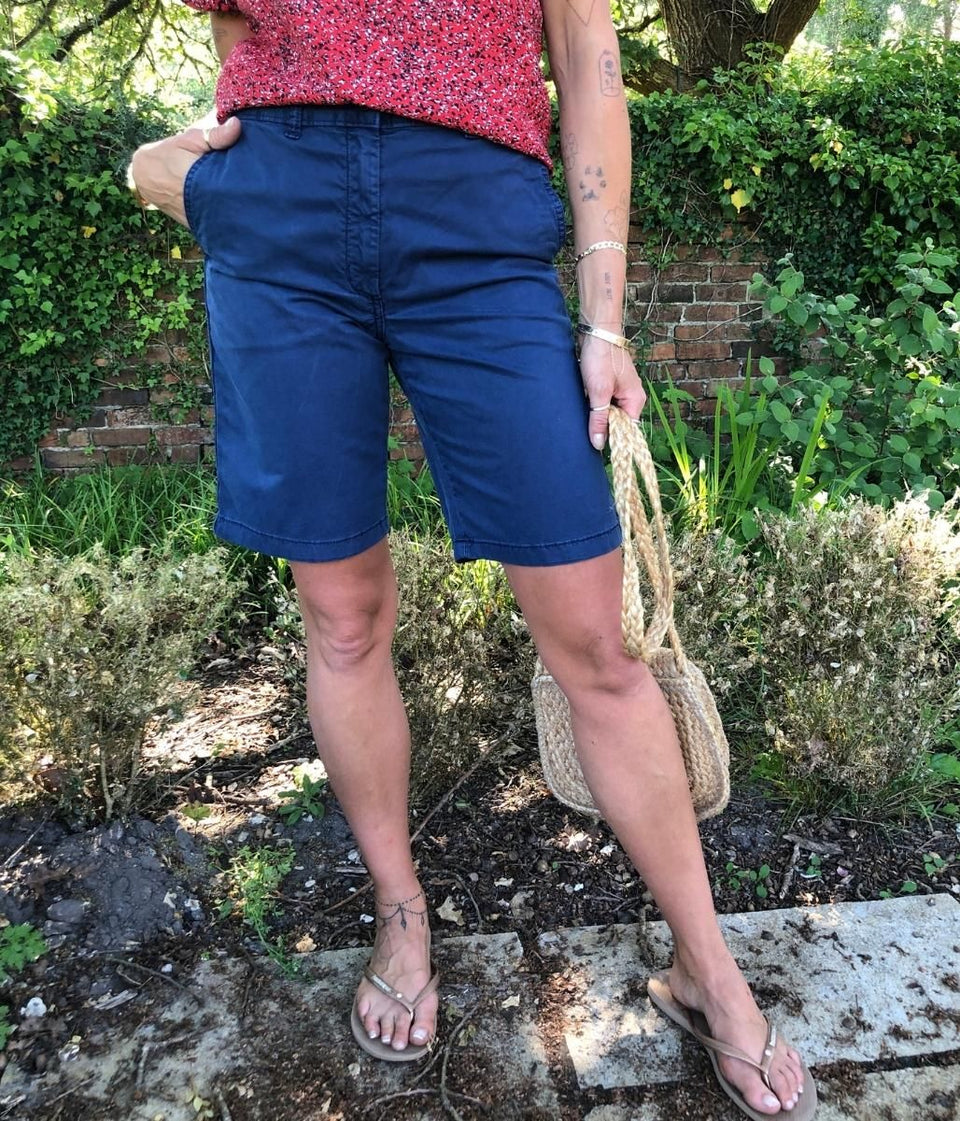 Navy High Waisted Chino Shorts