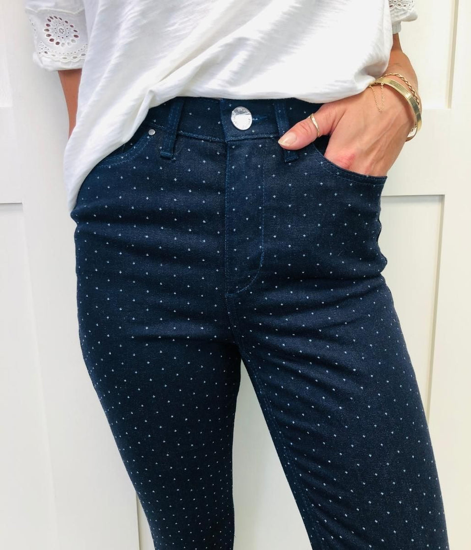 Dobby Spot Button Hem Jeans