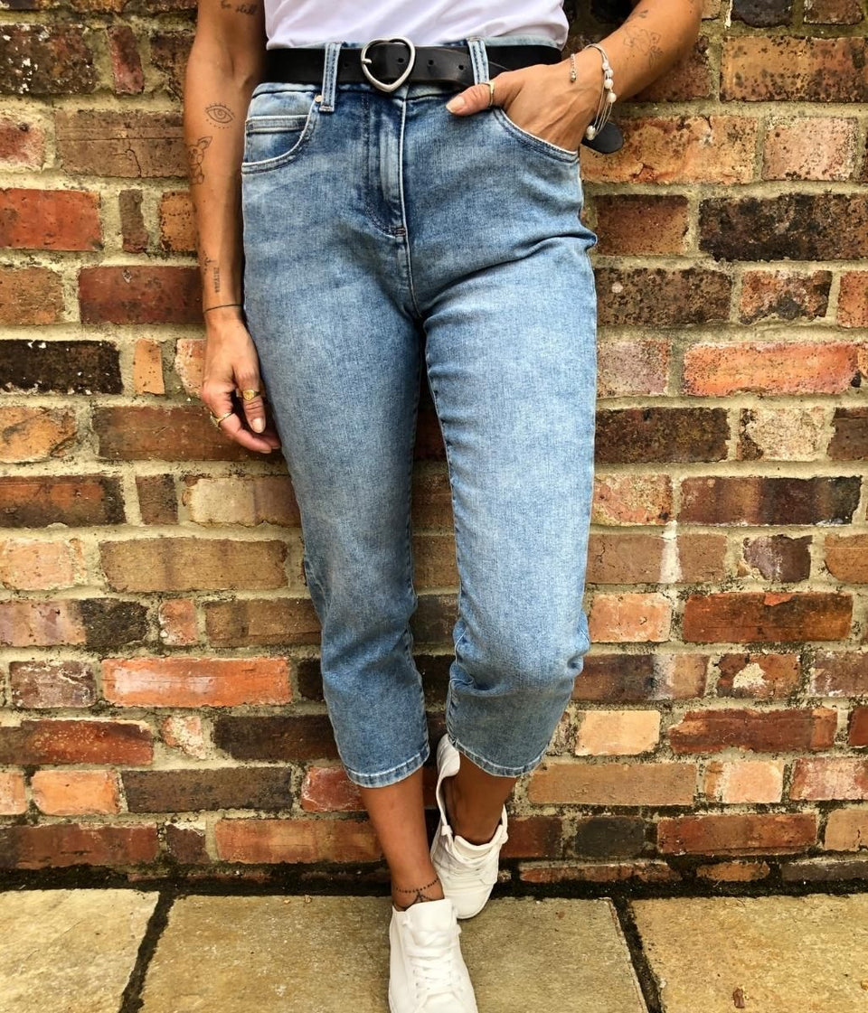 Light Denim Straight Cropped Jeans