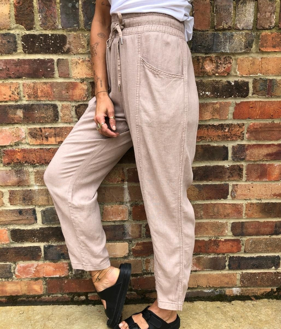 Oatmeal Linen Blend Tapered Trouser