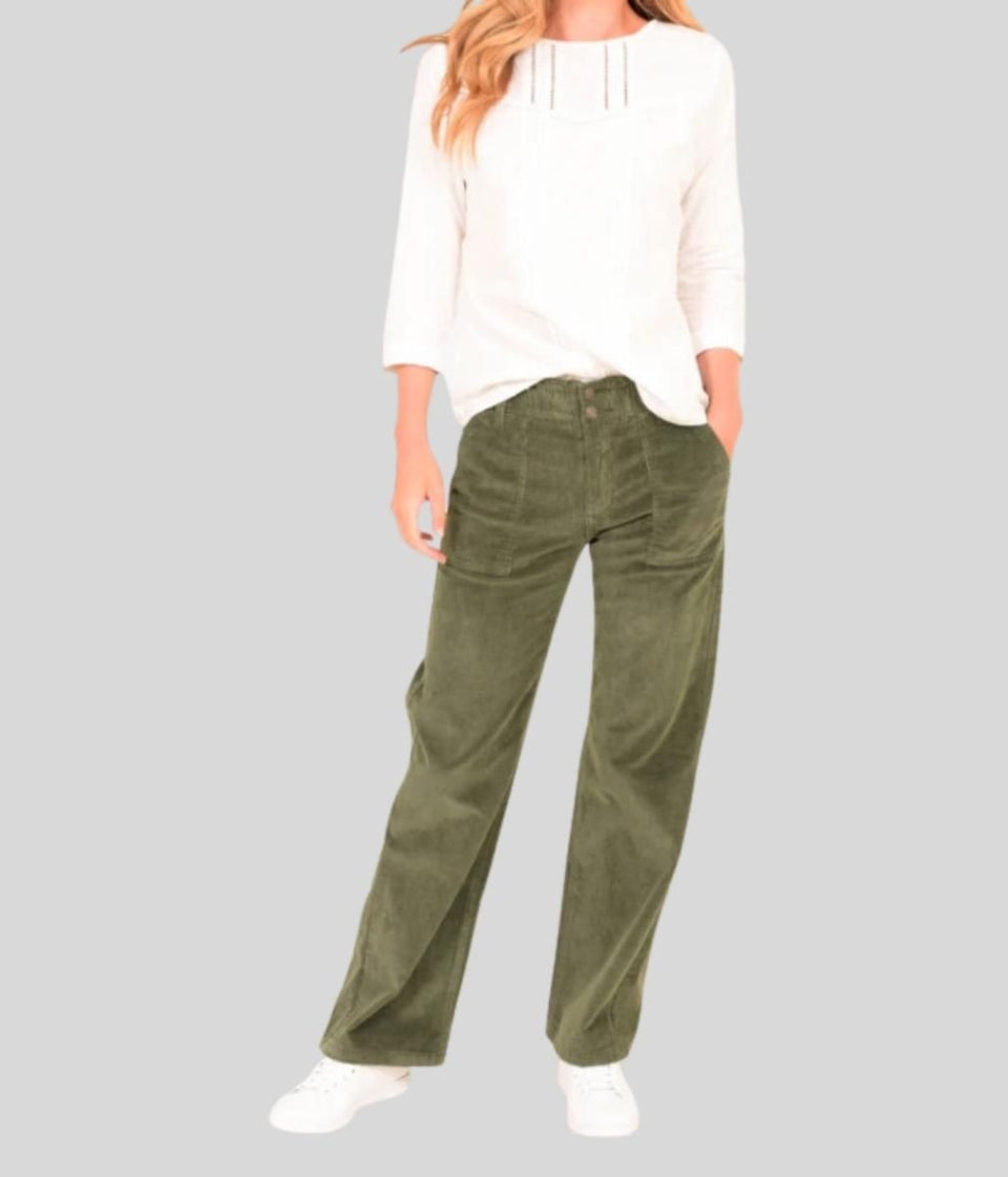 Brakeburn Green Wide Leg Corduroy Trousers