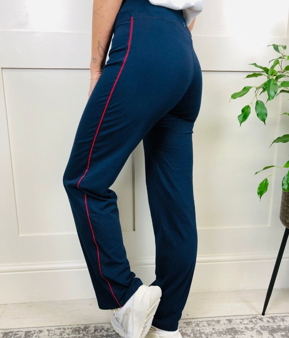 Navy/Red Cotton Rich Side Stripe Joggers