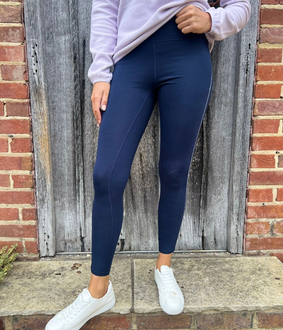 Navy White Stripe High Waisted Leggings