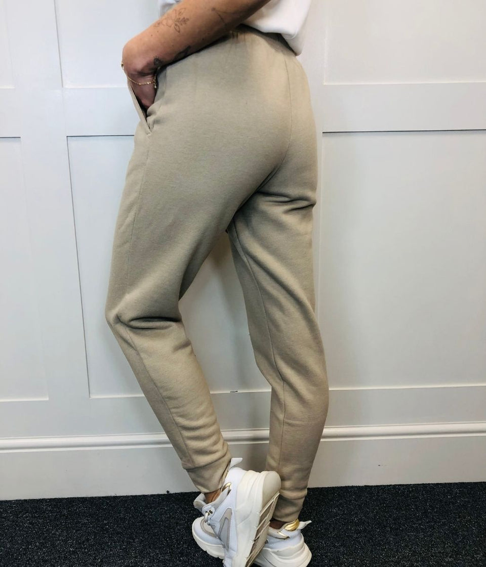 Beige Soft Fleece Cuffed Joggers