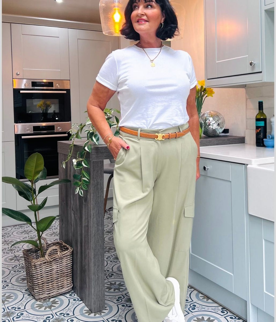 Green Wide Leg Cargo Trousers