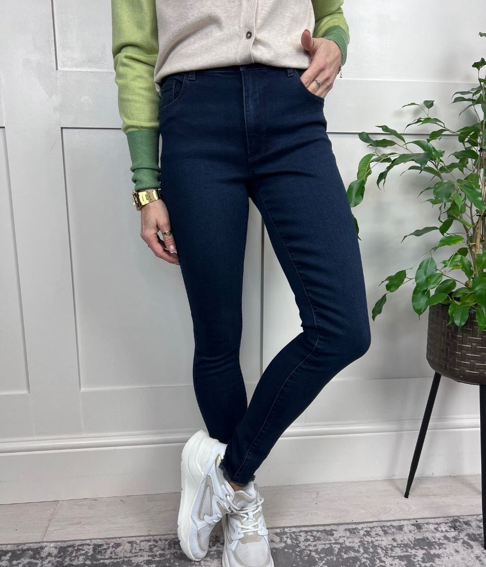 Navy Alex Raw Hem Skinny Jeans