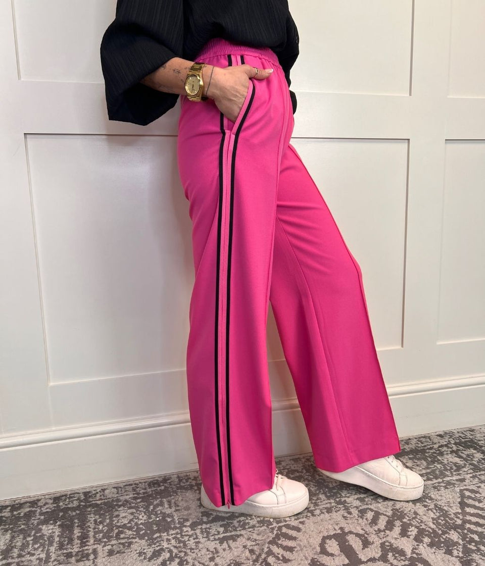 Pink Side Stripe Wide Leg Trousers