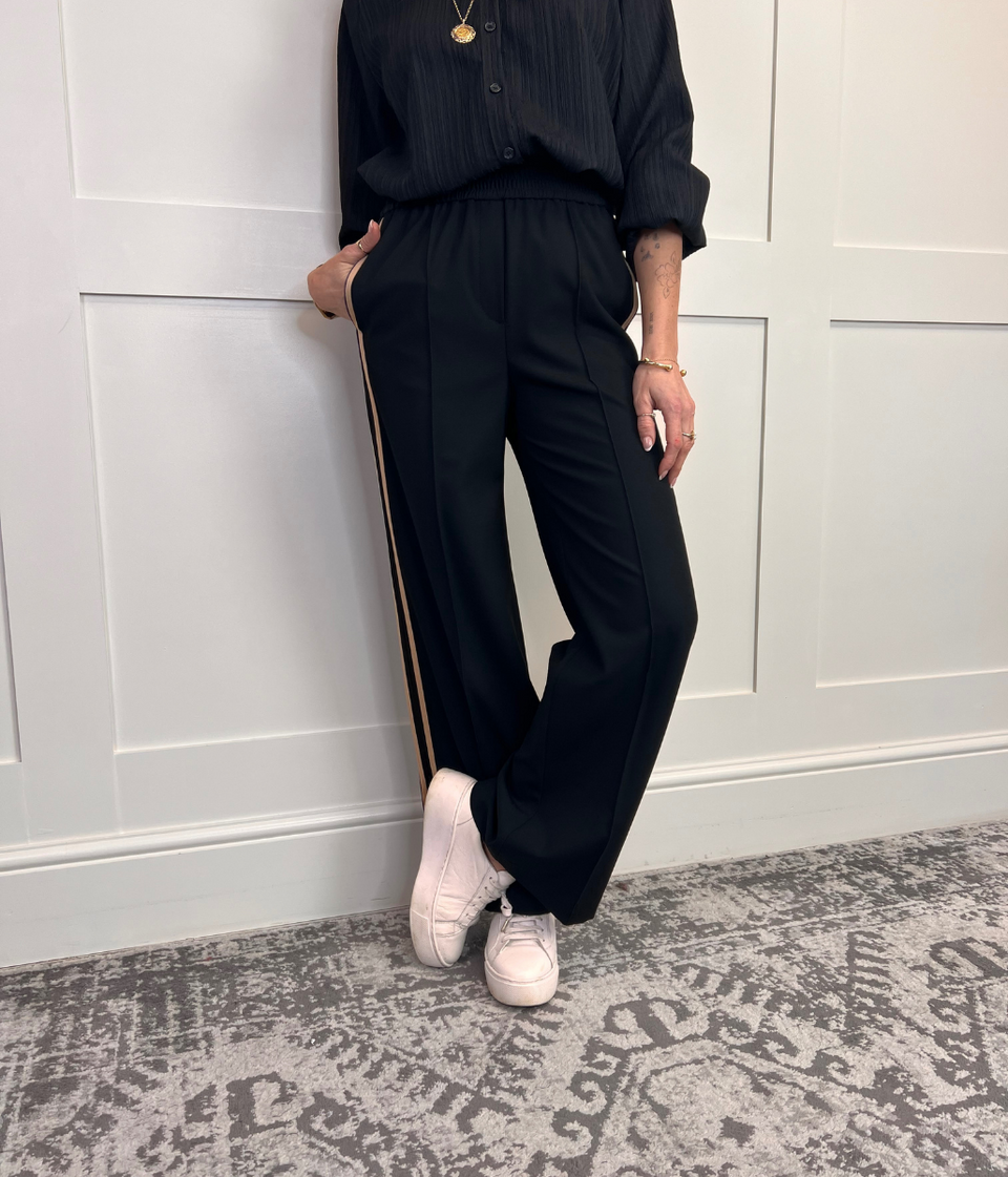 Black Side Stripe Wide Leg Trousers