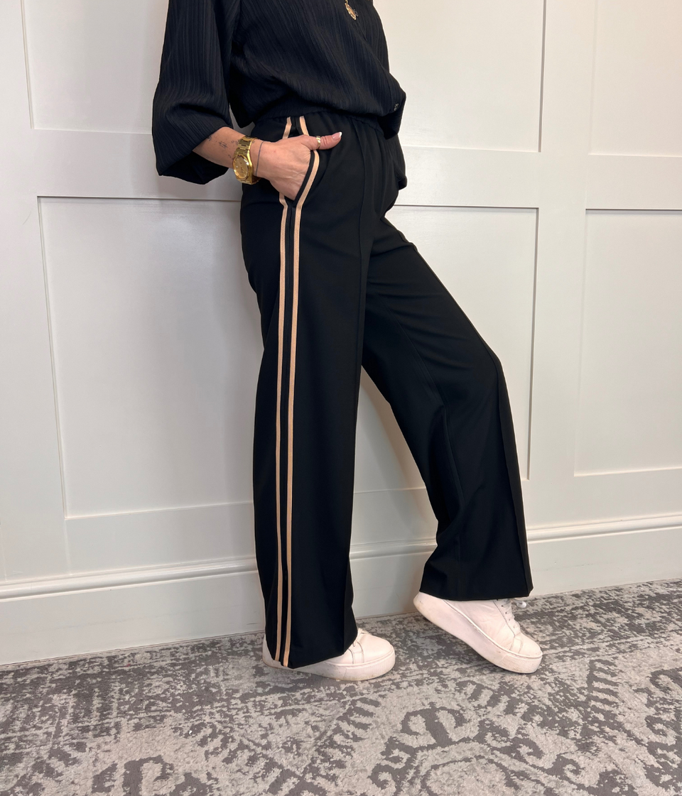 Black Side Stripe Wide Leg Trousers