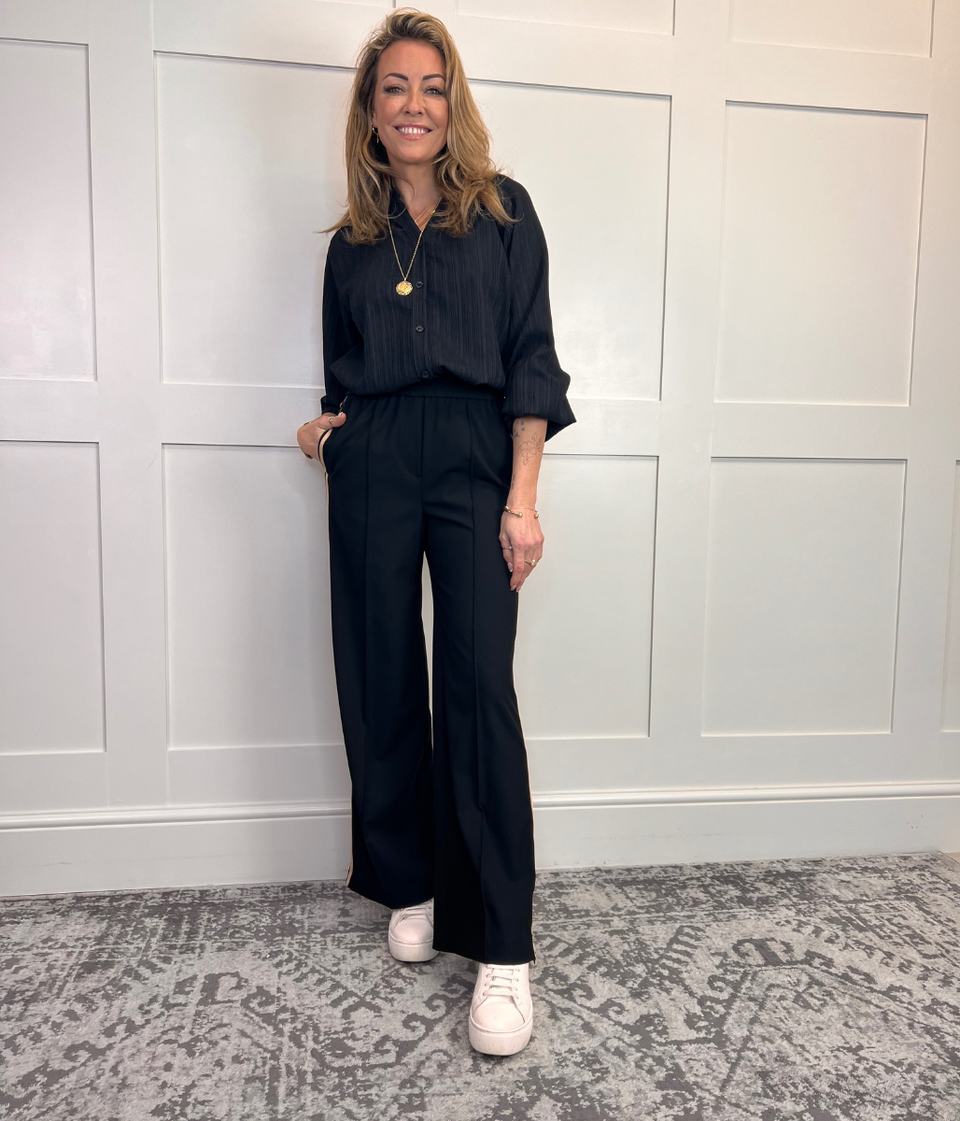 Black Side Stripe Wide Leg Trousers