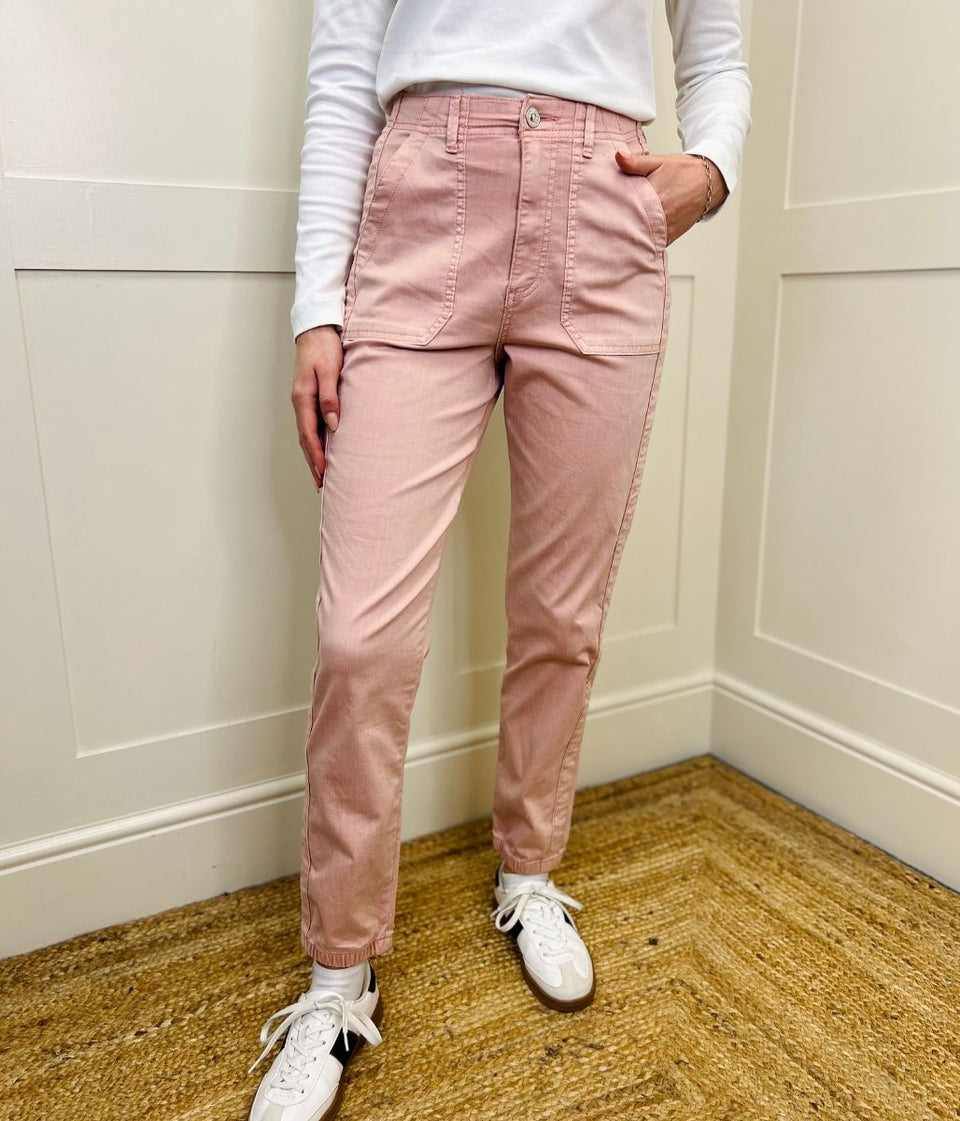 Pink Slim Fit Casual Cuffed Trousers