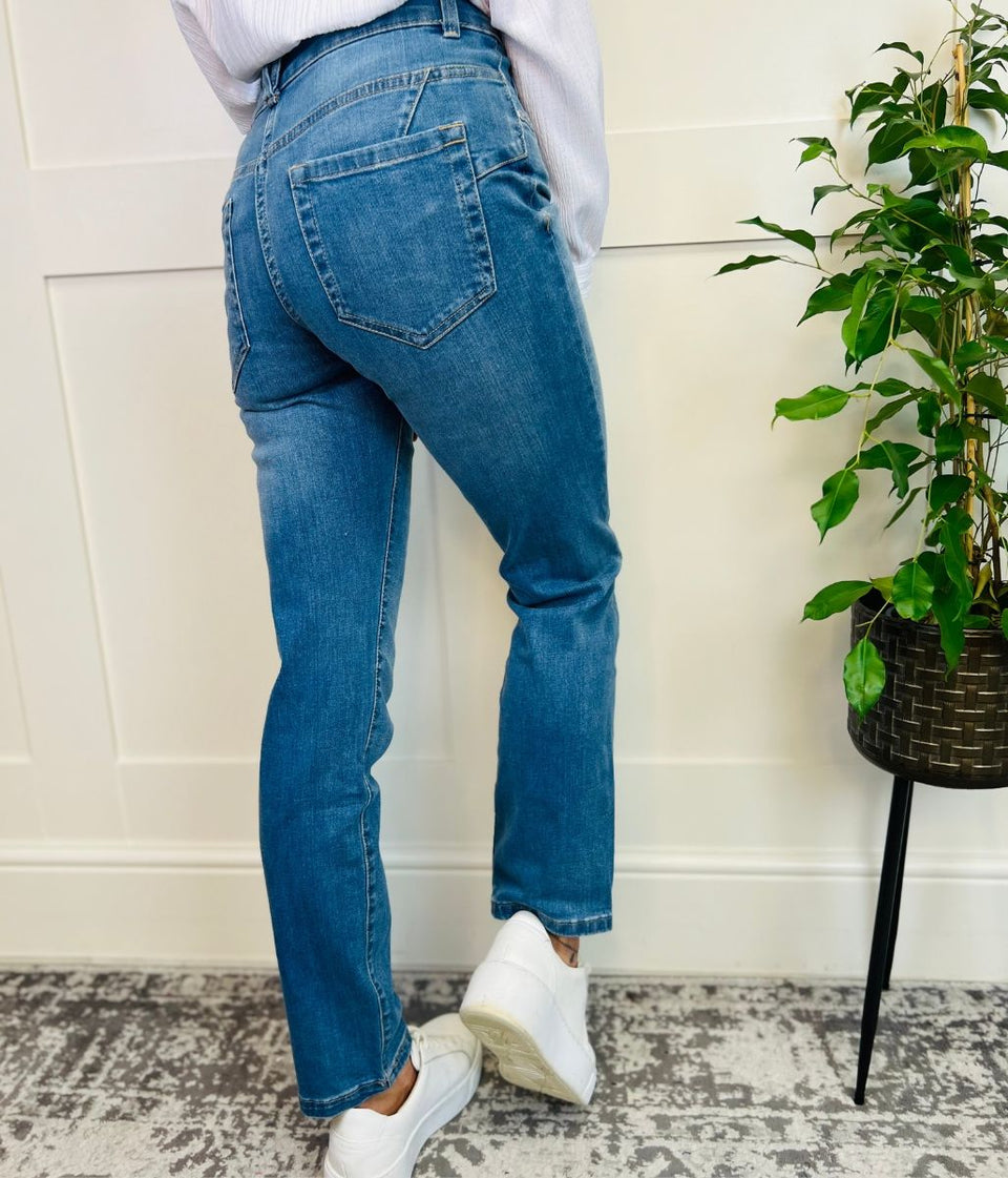 Vintage Wash Waist Enhancer Slim Jeans