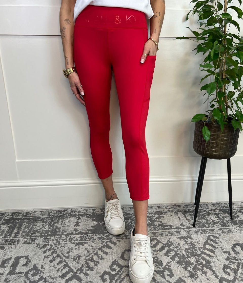 Red Kendall & Kylie High Waisted Gym Leggings