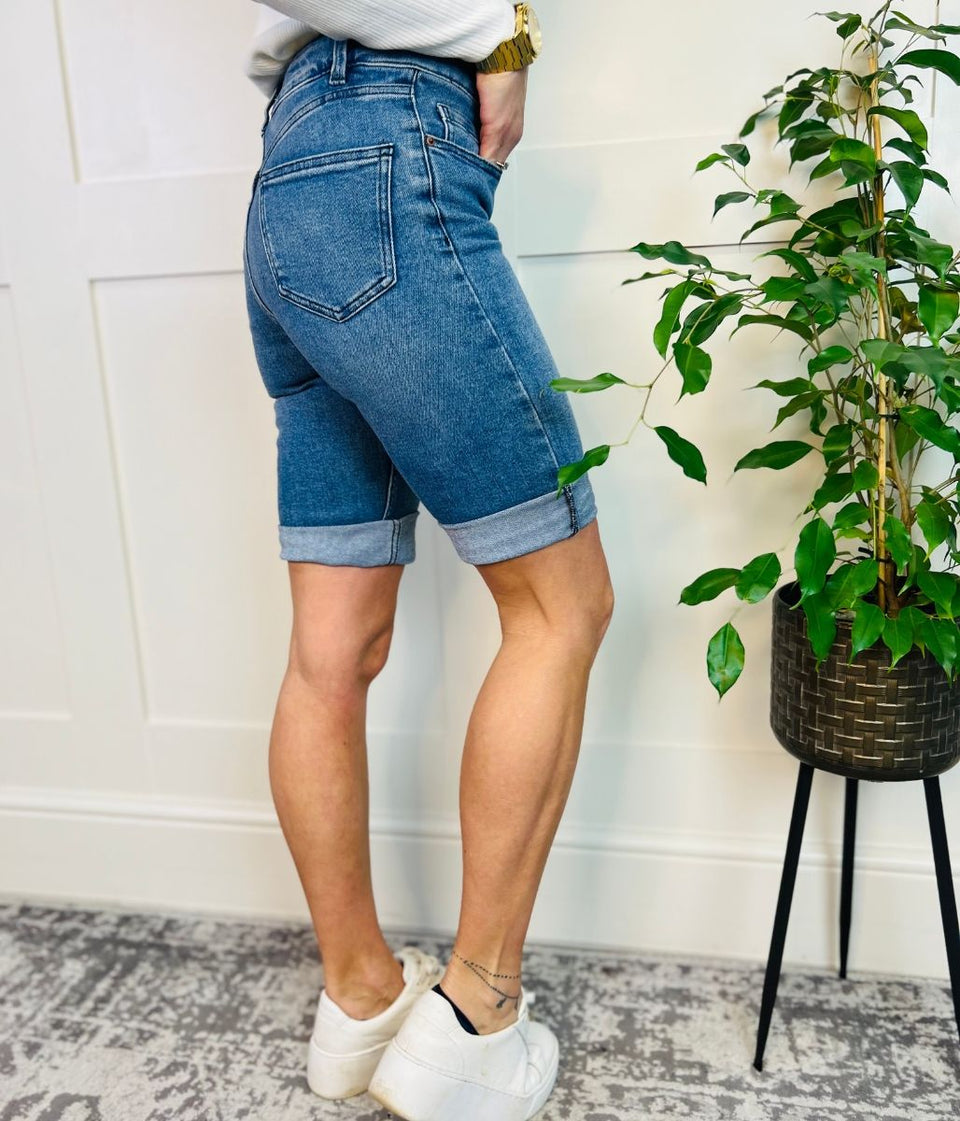 Mid Denim Knee Length Shorts