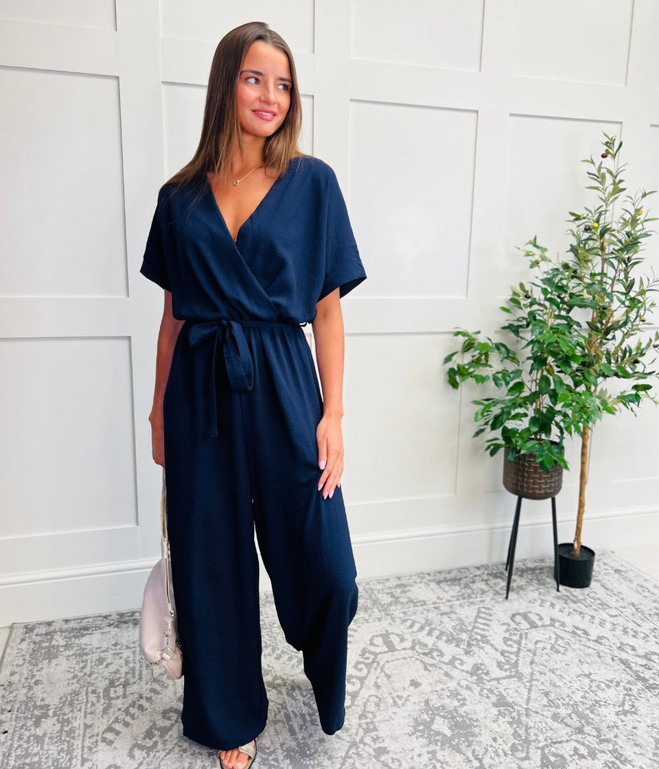 Navy Wide Leg Wrap Jumpsuit