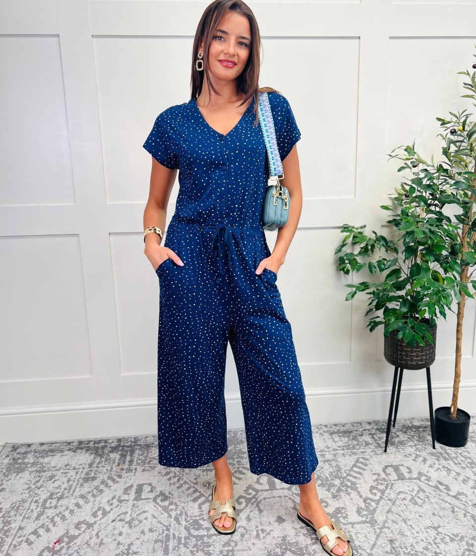 Navy Speckle Spot Maritime Jumpsuit