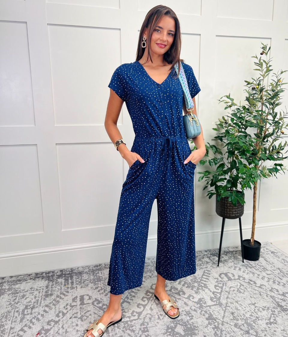 Navy Speckle Spot Maritime Jumpsuit