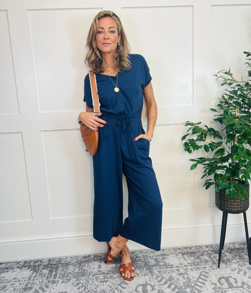 Navy Midnight Rose Trellis Jumpsuit