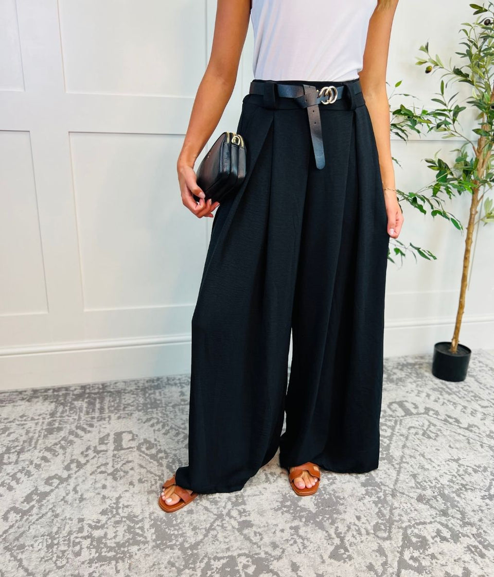 Black Belted Wide Leg Trousers