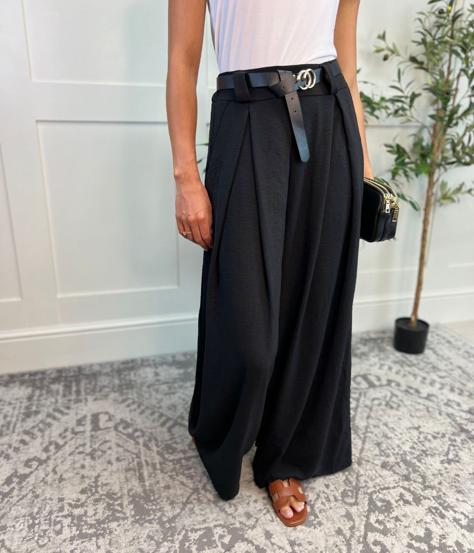 Black Belted Wide Leg Trousers