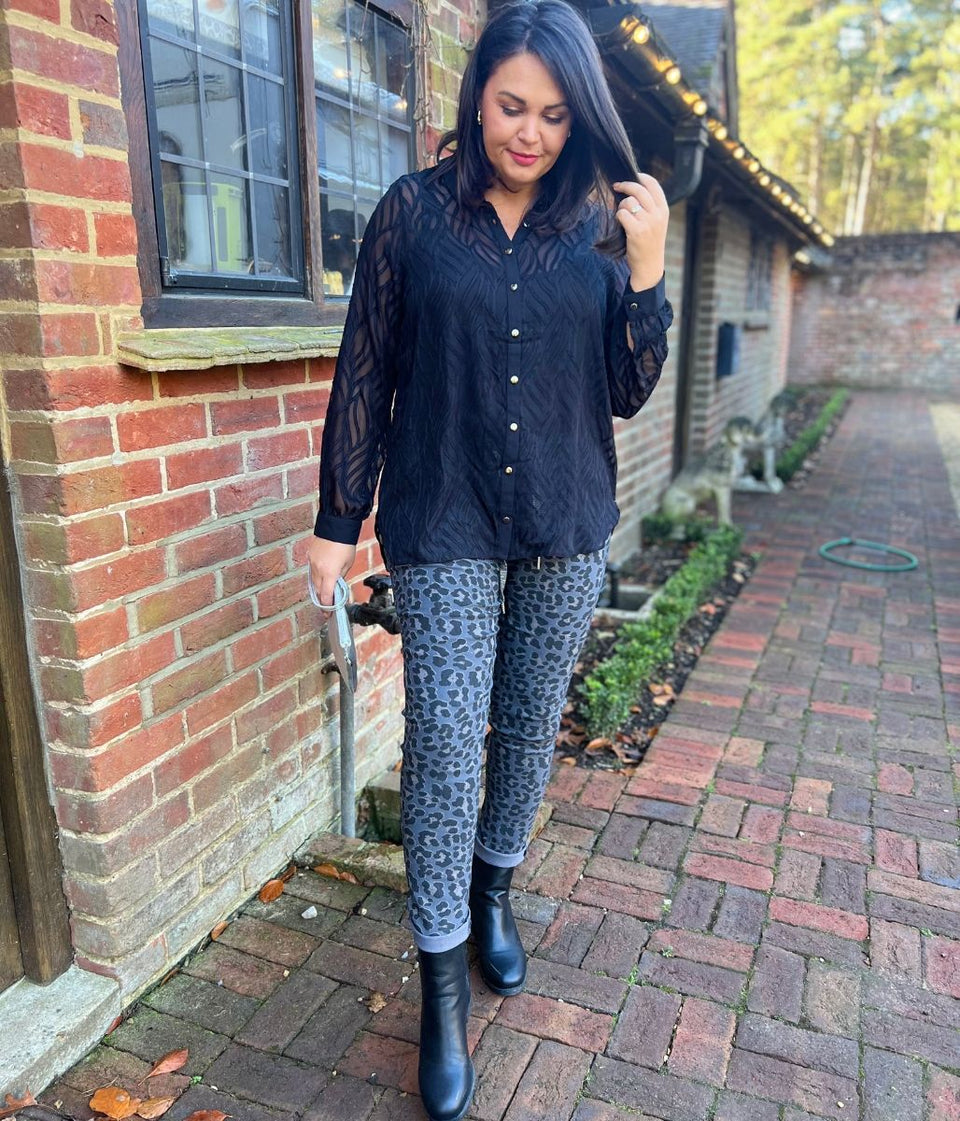 Grey Leopard Print Trousers