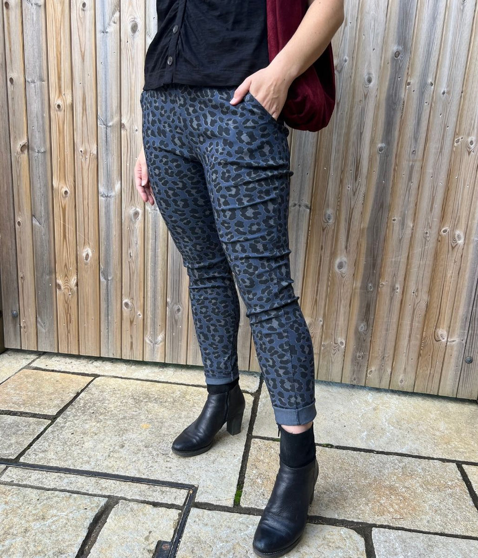 Blue Leopard Print Trousers