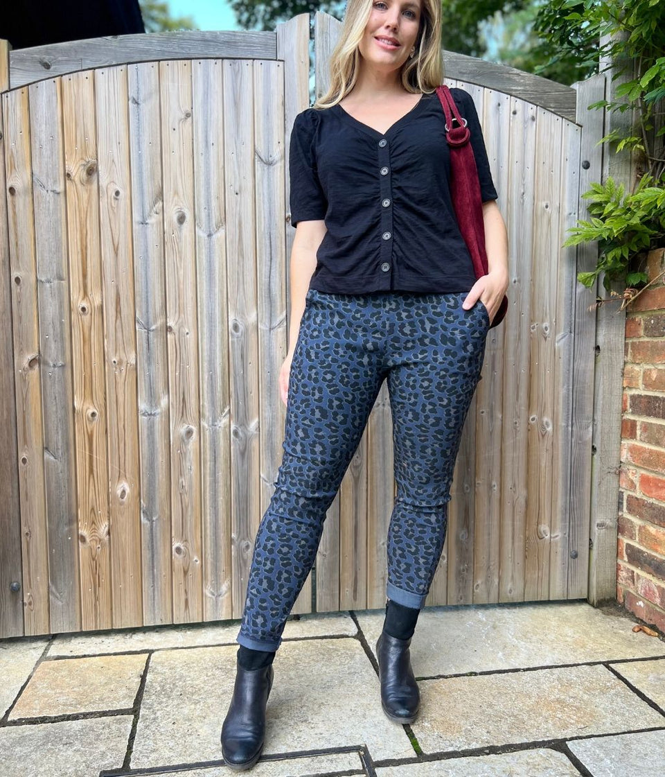 Blue Leopard Print Trousers