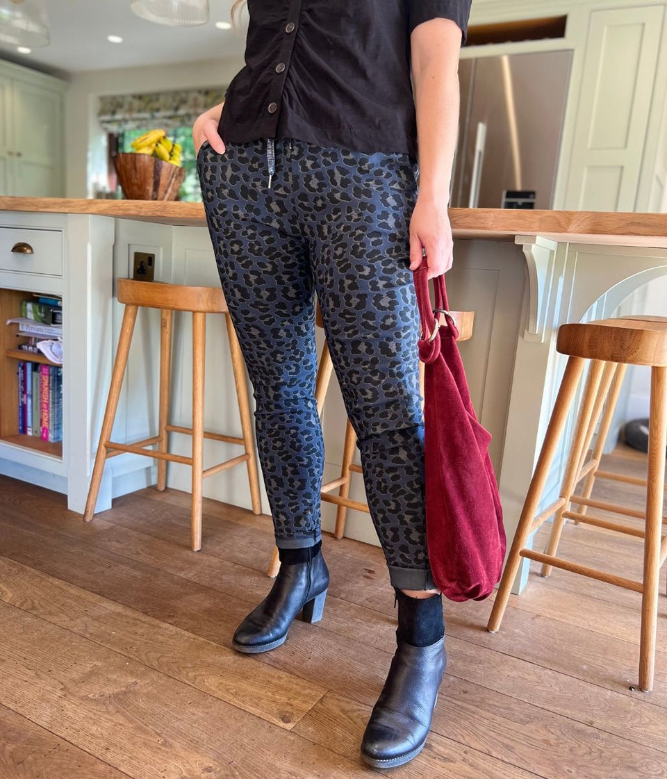 Blue Leopard Print Trousers