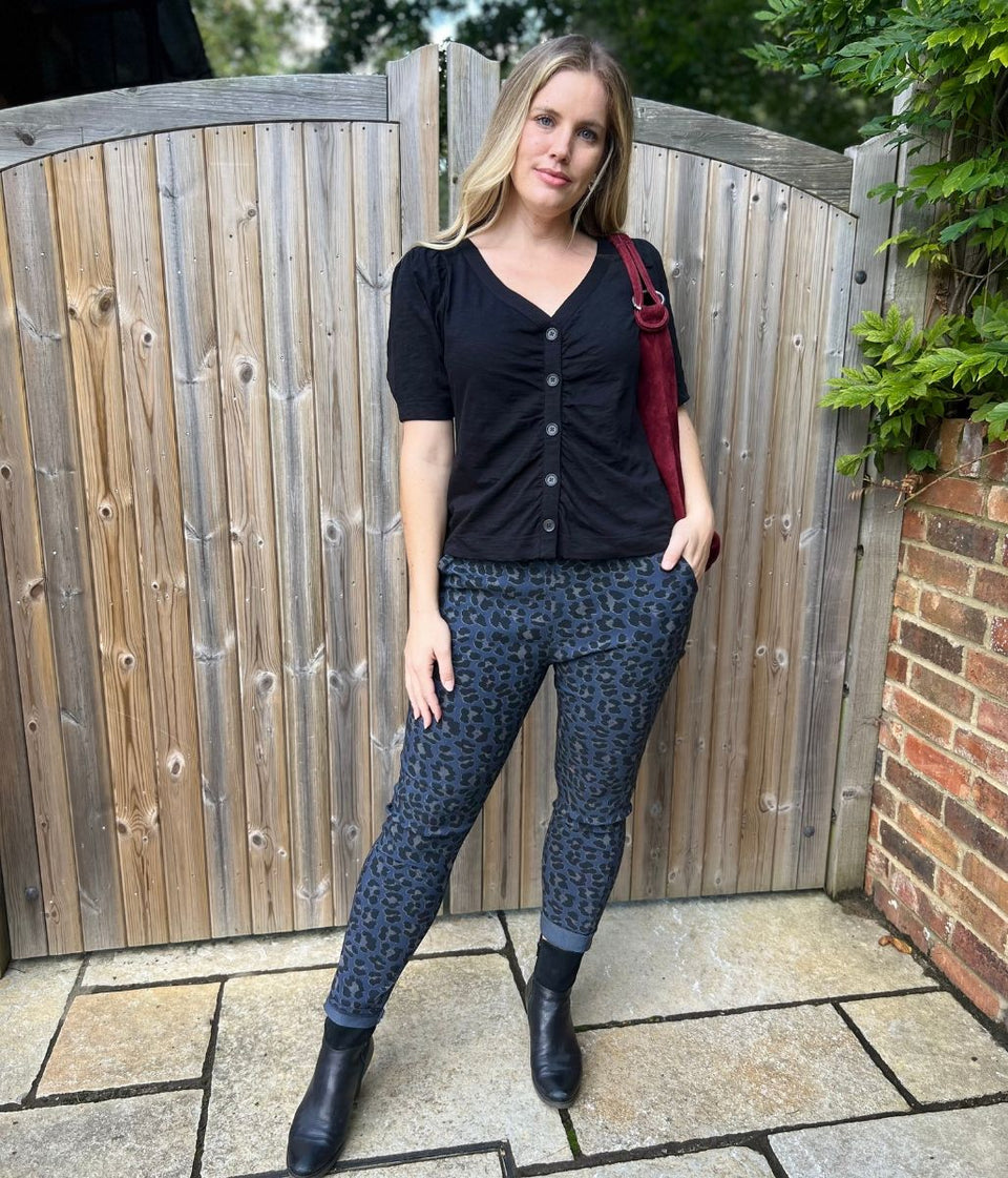 Blue Leopard Print Trousers