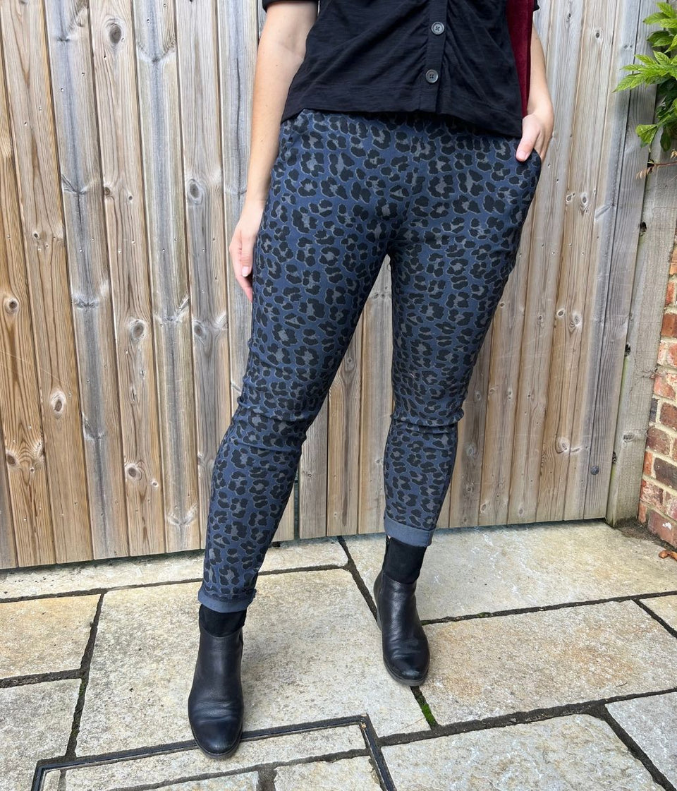Blue Leopard Print Trousers