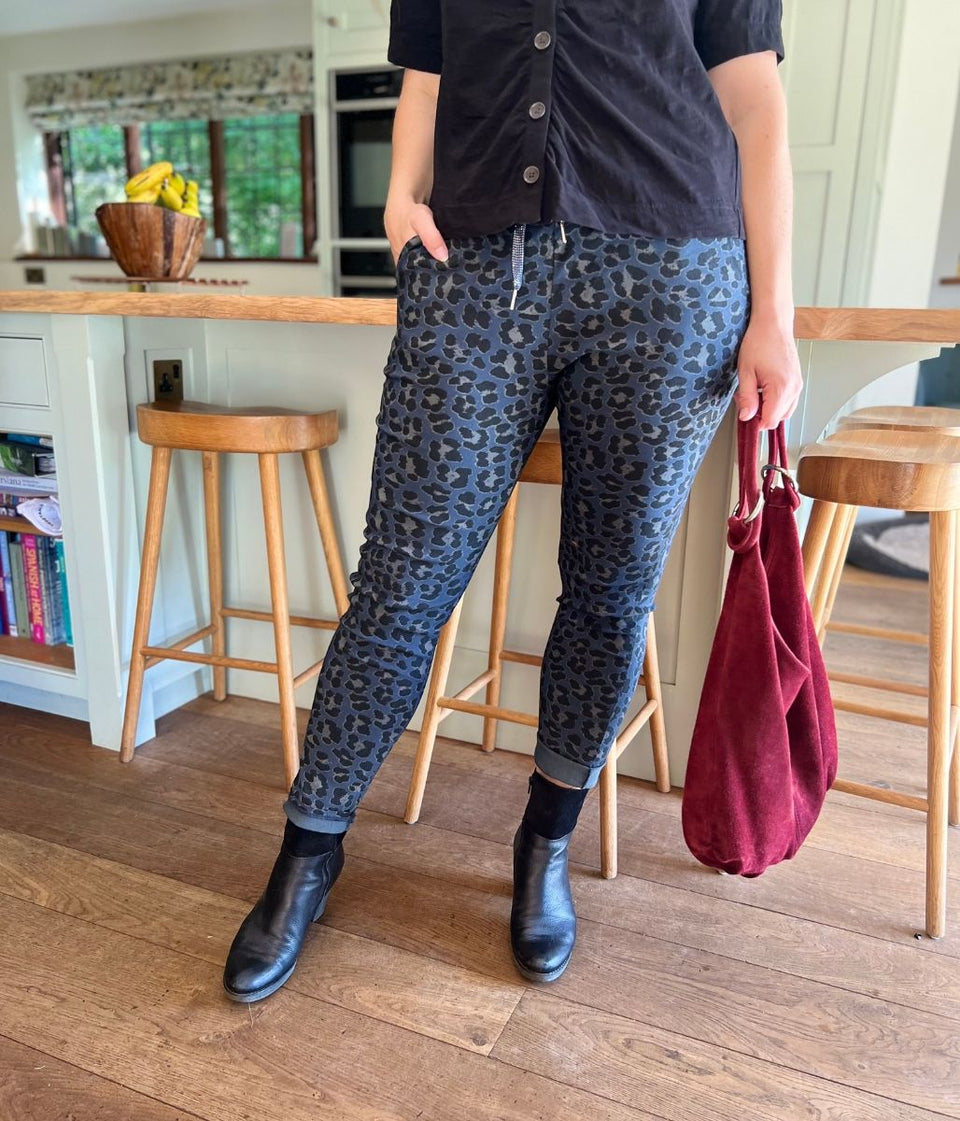 Blue Leopard Print Trousers