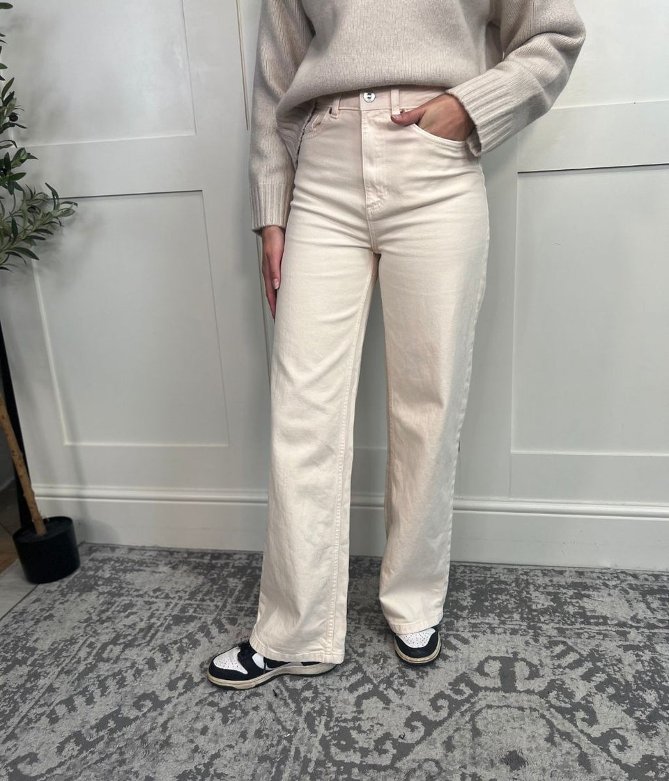 Ecru Denim Wide Leg Jeans