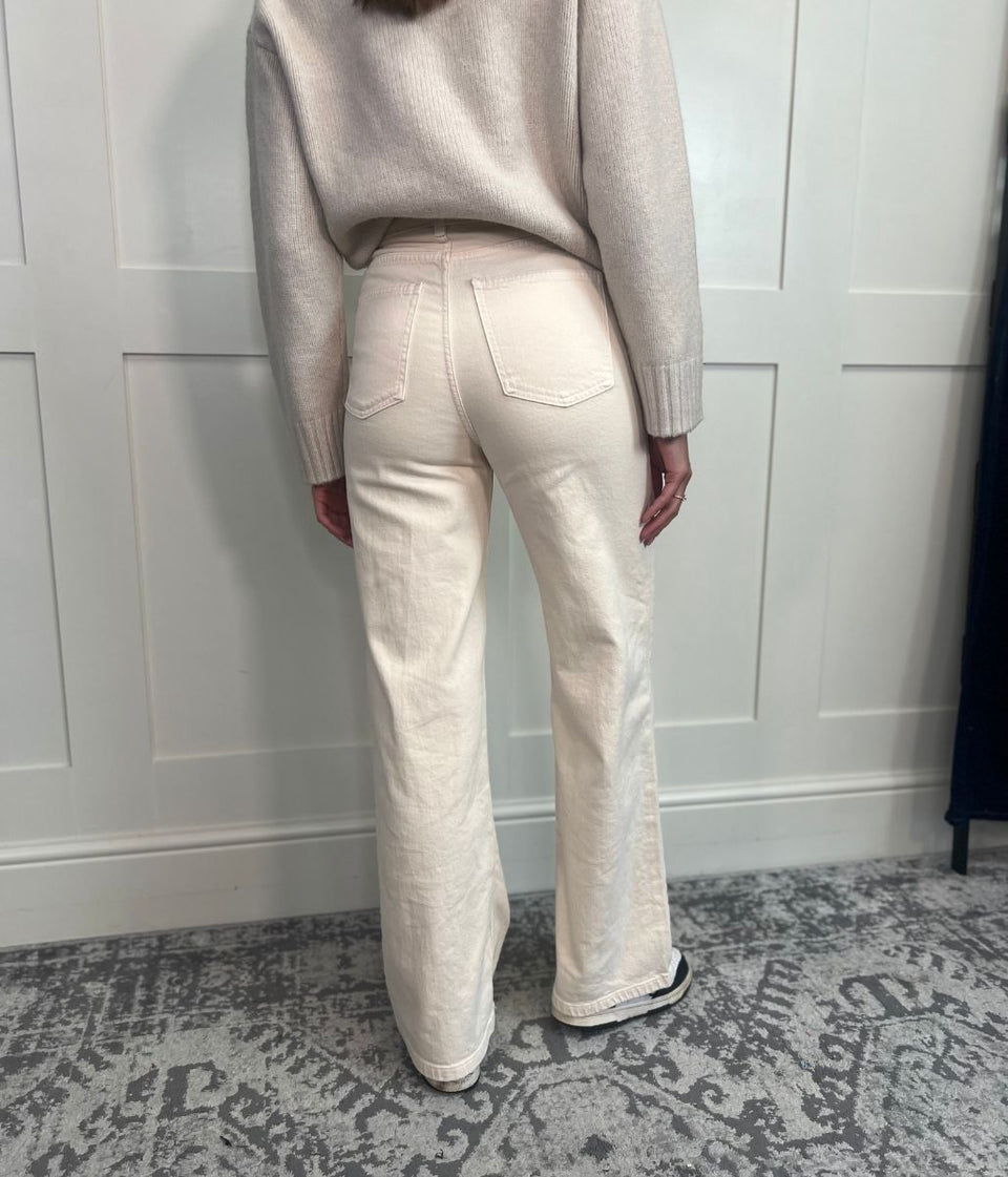 Ecru Denim Wide Leg Jeans