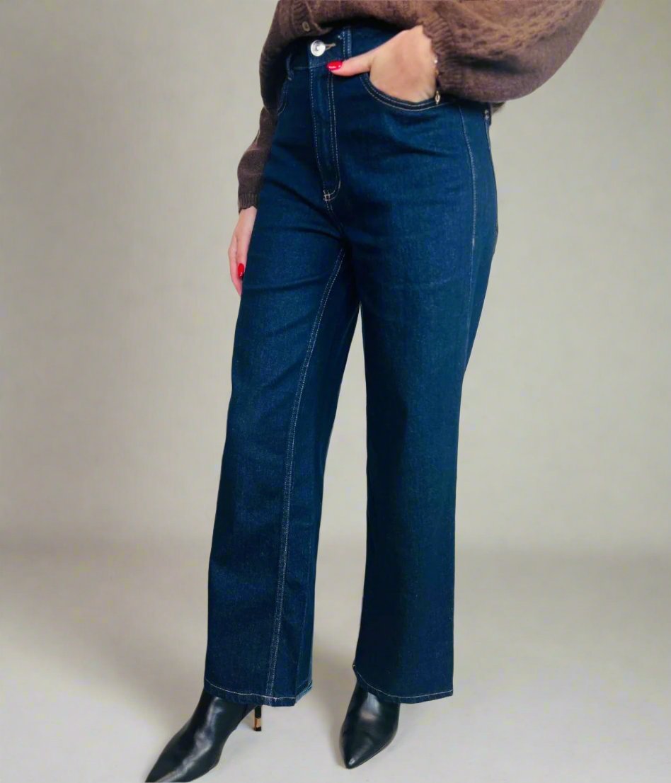 dark indigo wide leg jeans