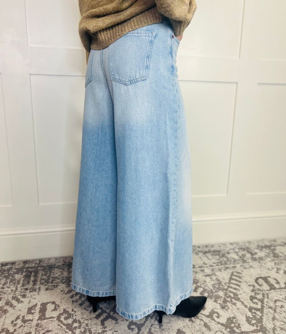 Light Blue Lyocell Blend Palazzo Leg Jeans