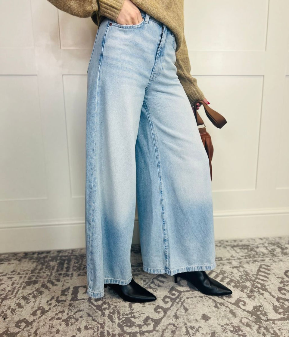 Light Blue Lyocell Blend Palazzo Leg Jeans