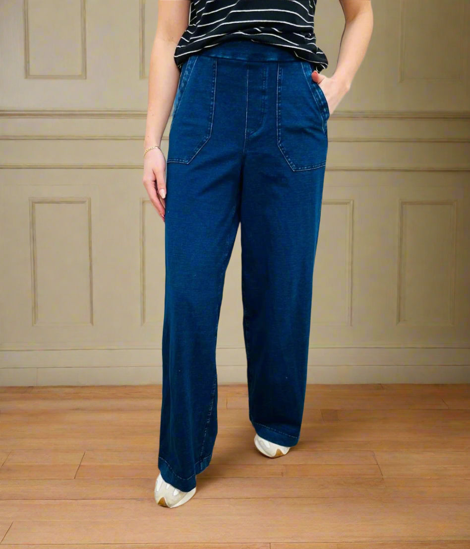 Dark Denim Casual Wide Leg Trousers