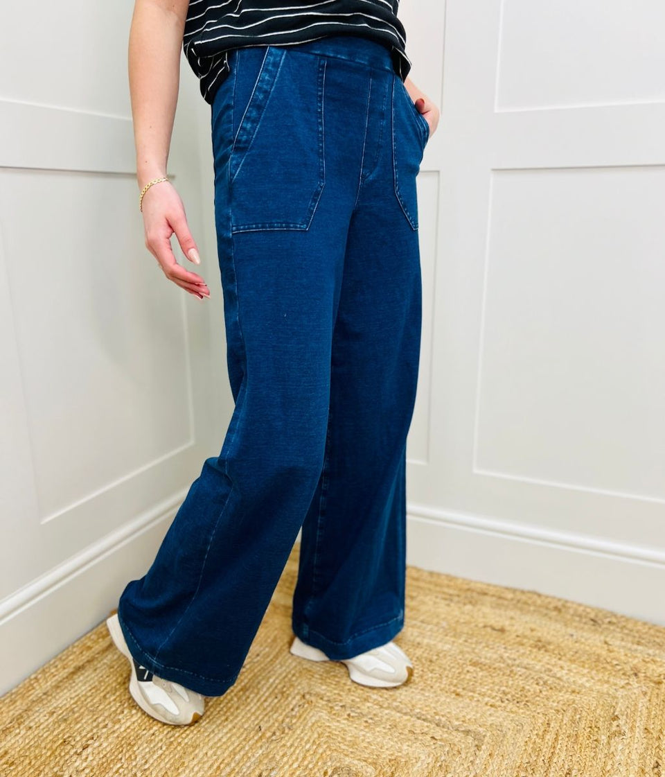 Dark Denim Casual Wide Leg Trousers