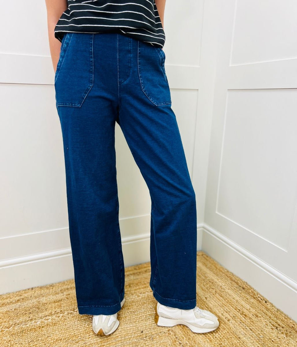 Dark Denim Casual Wide Leg Trousers