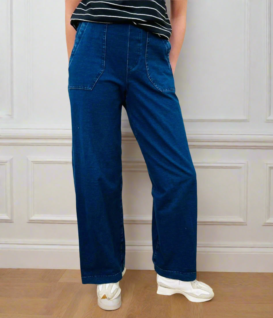 Dark Denim Casual Wide Leg Trousers