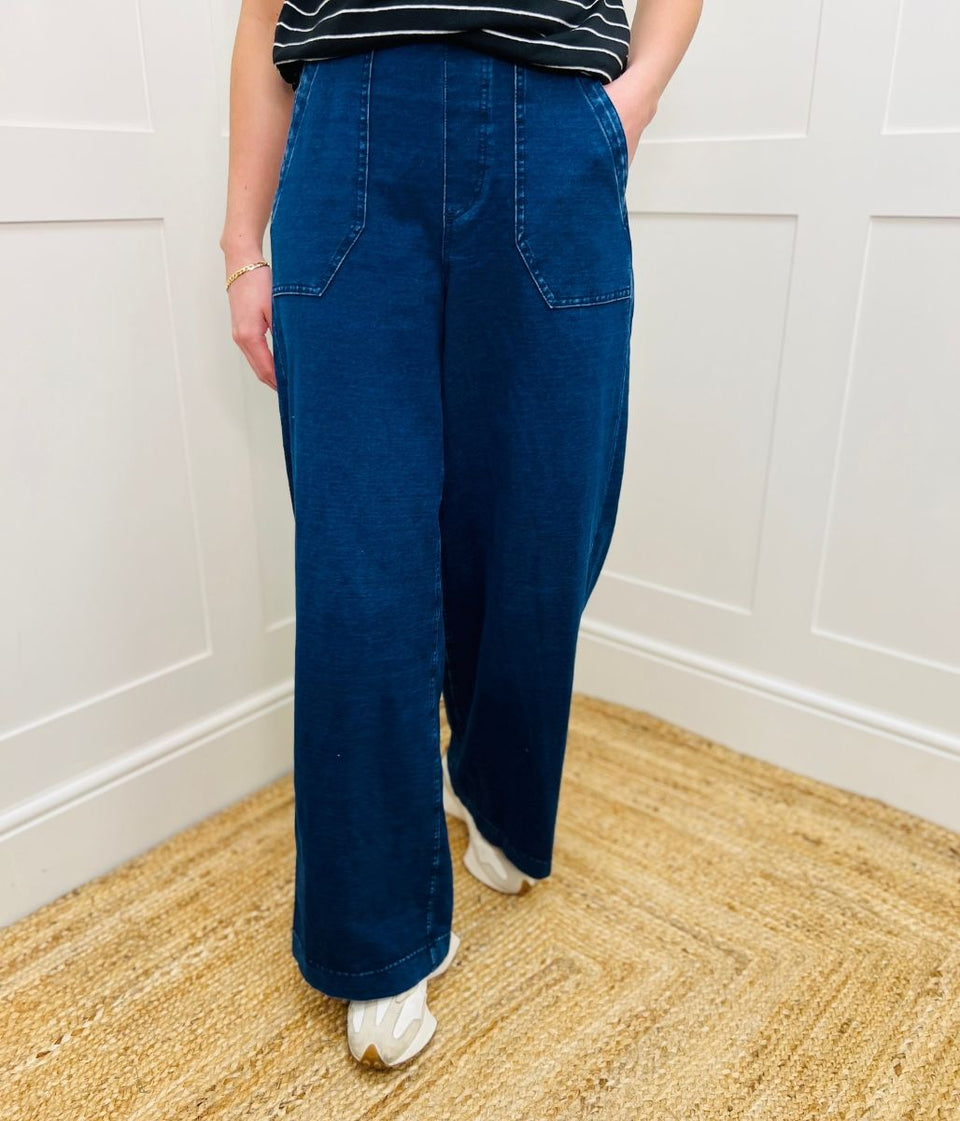 Dark Denim Casual Wide Leg Trousers